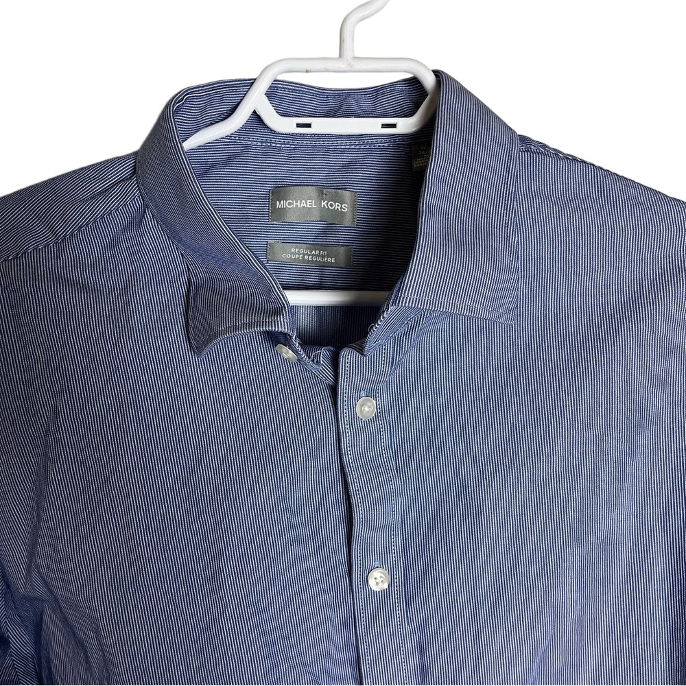 Michael Kors Men Light Blue Cotton Button Down Shirt XL 17.5 Long Sleeve Classic